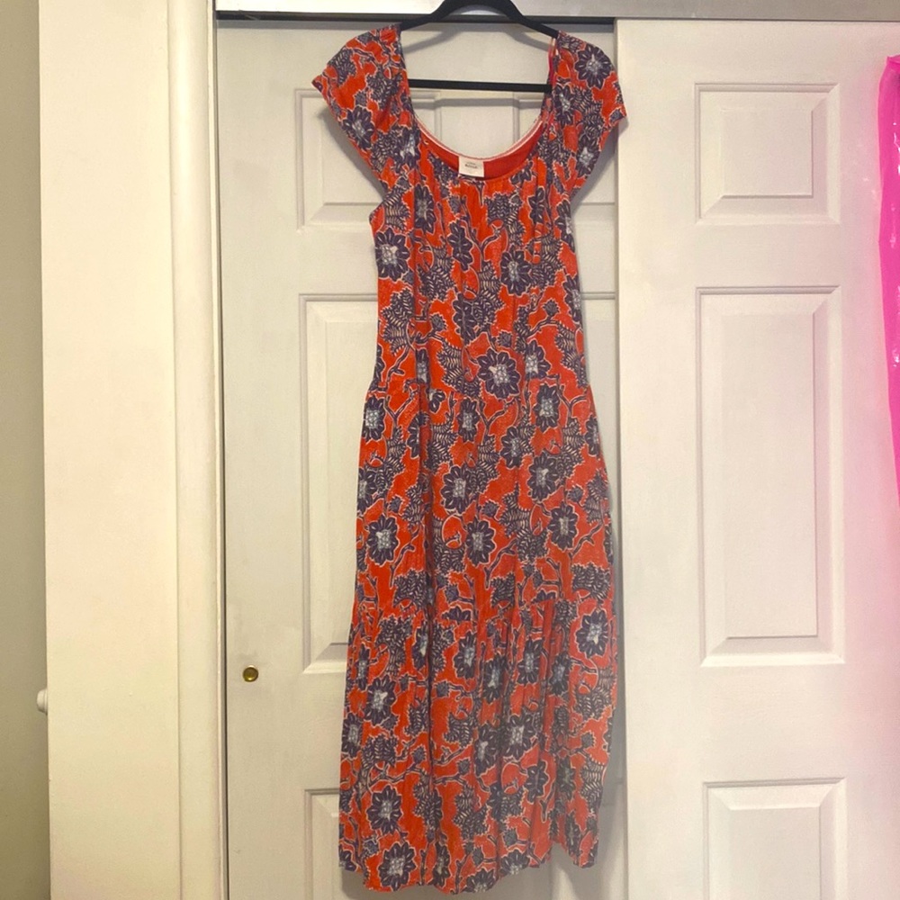 Knox Rose Maxi Dress Red with Blue Flower Pattern